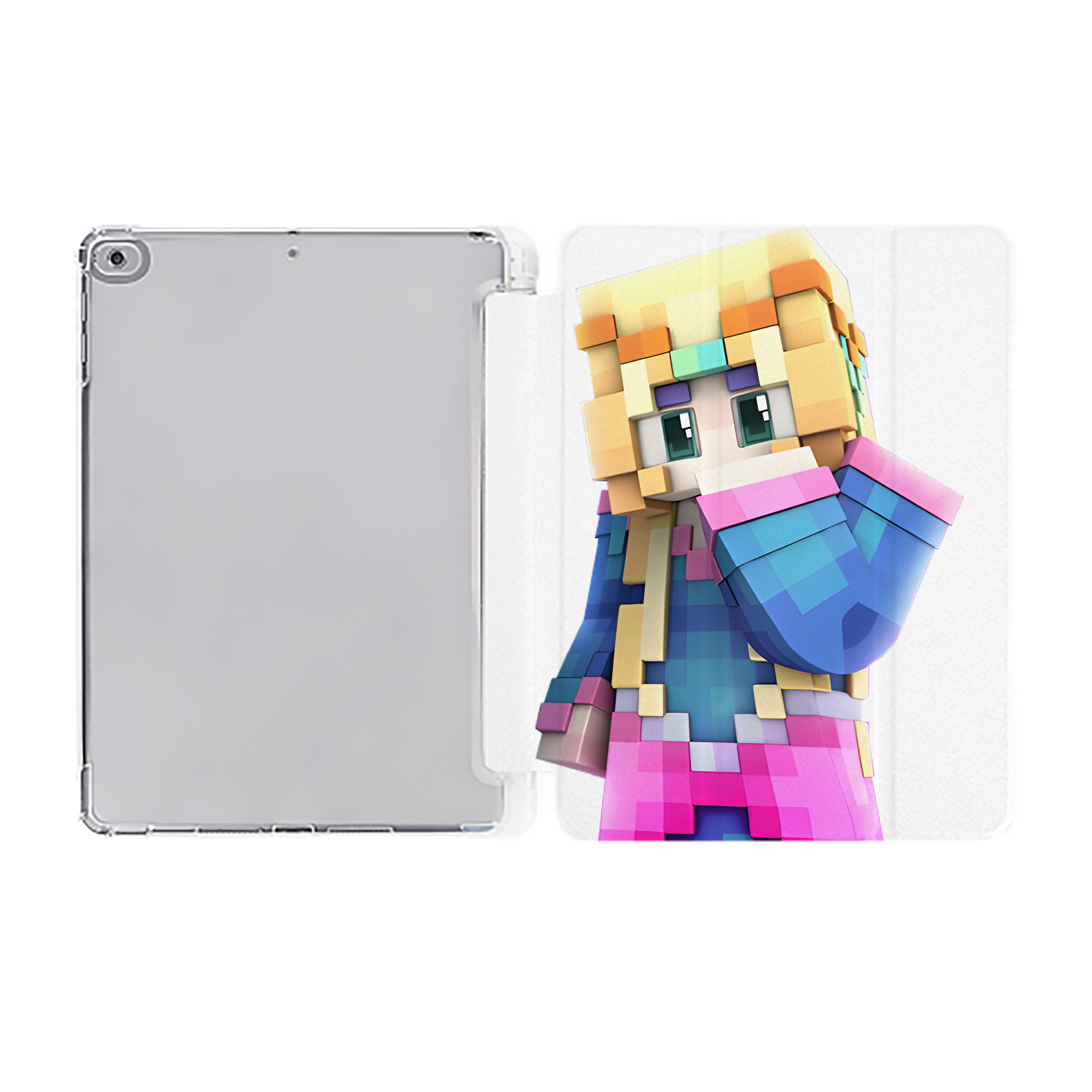（画像用） マインクラフト ブロックの世界 Minecraft MC Block world IPad ケース ペン収納付き 三つ折りスタンド PUレザー×シリコン 対応機種9.5/10.5/10.9インチ